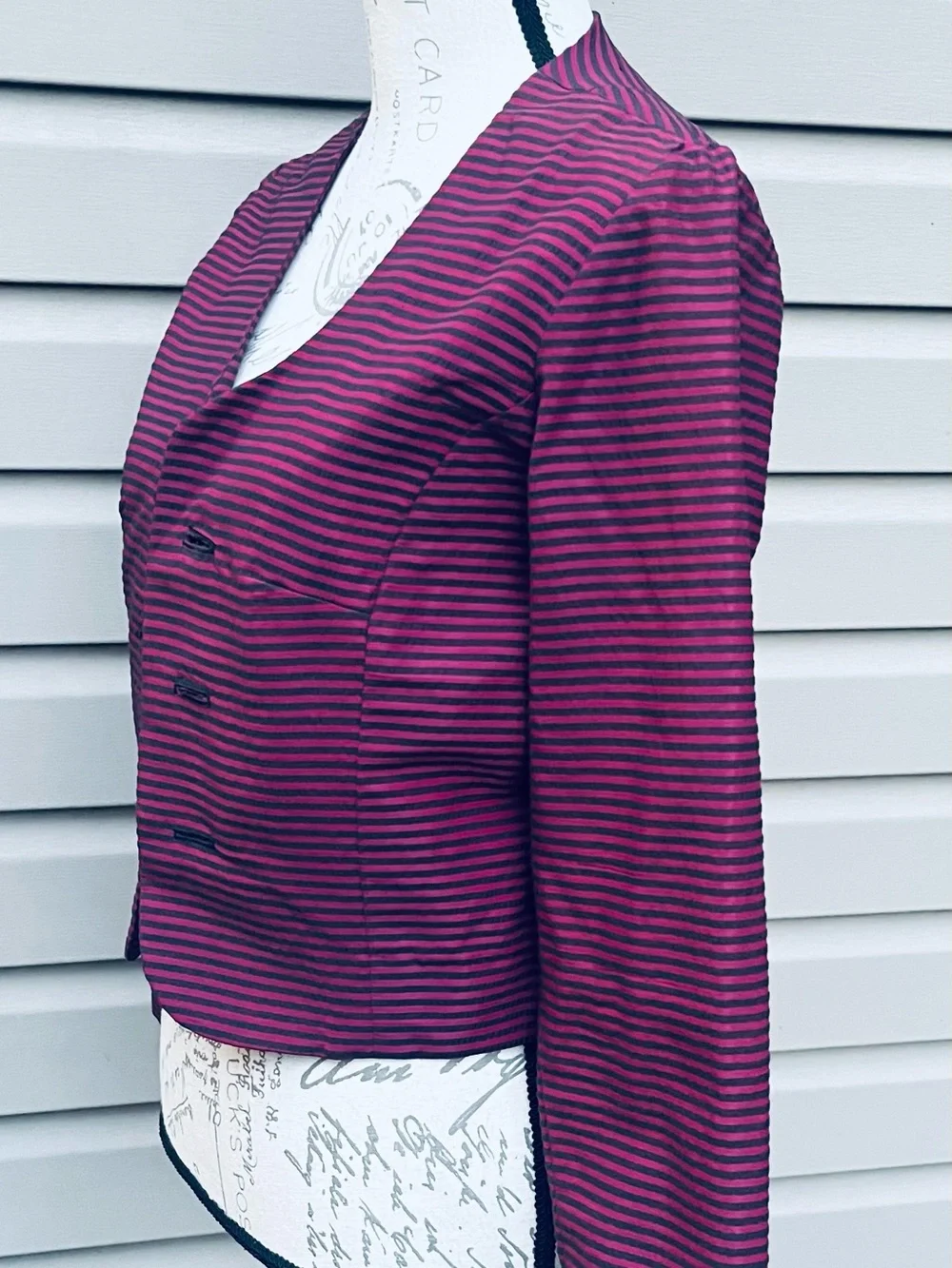 Vintage Two-Piece Purple Striped Suit with White Bow